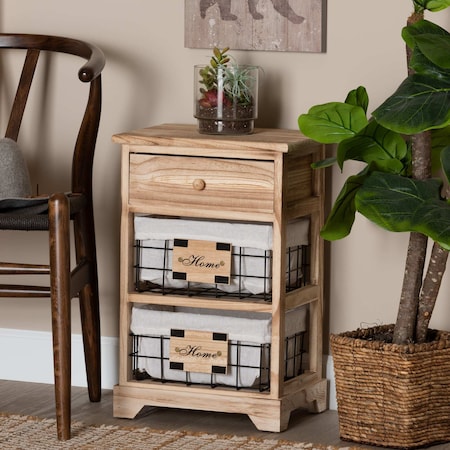 Baxton Studio Madra ModernOak Brown Finished Wood and 1-Drawer Nightstand With Baskets 200-12197-ZORO